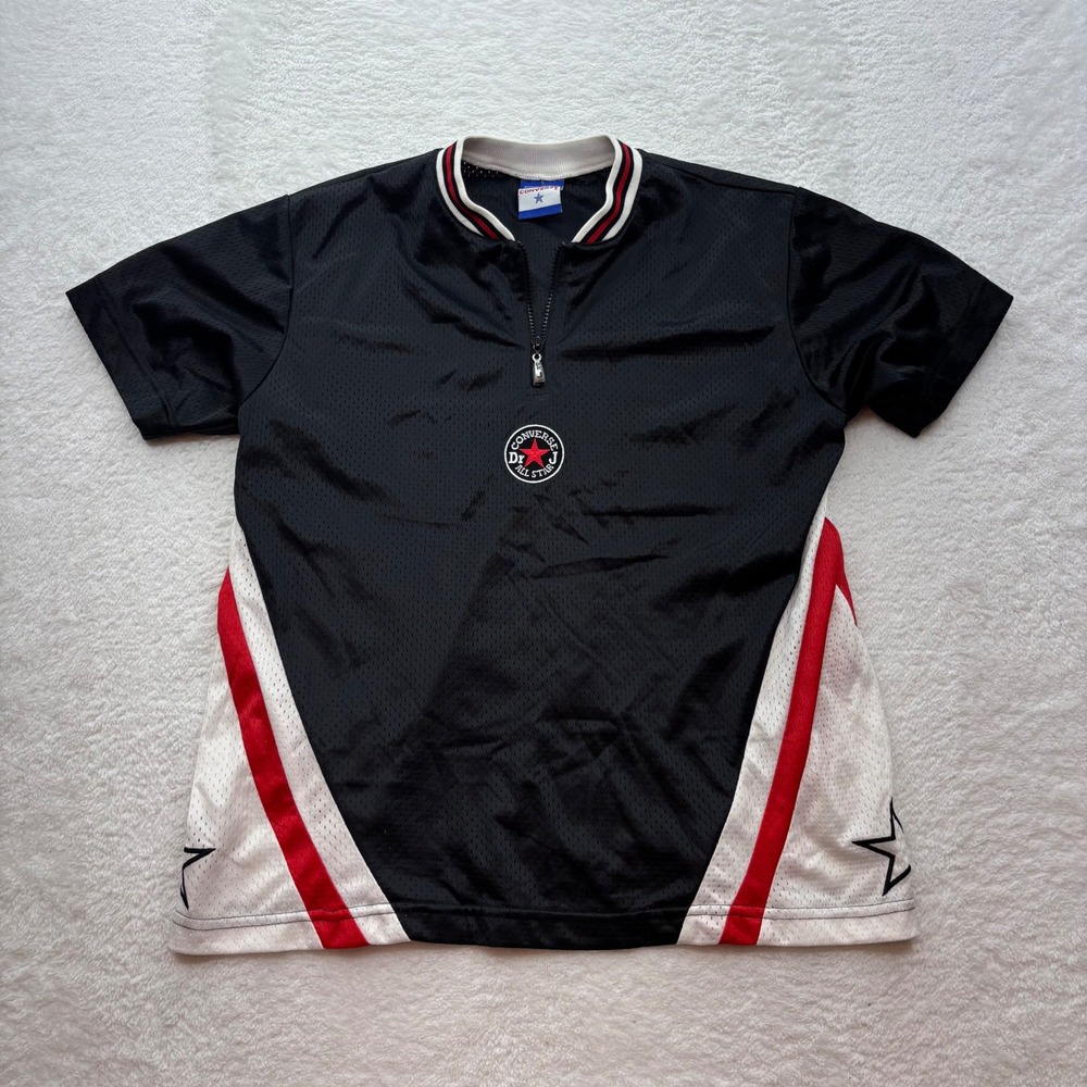 Vintage Converse Dr. J All Star Mesh Quarter Zip Jersey Black Red XL Made in USA